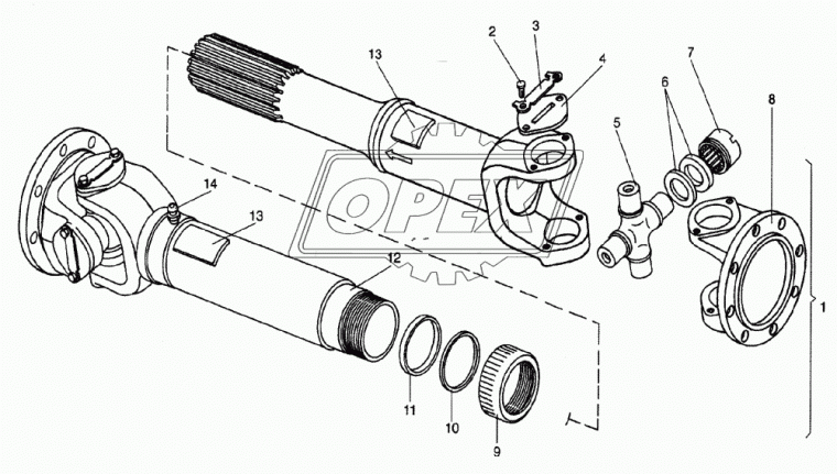 5256-2201010-60 Вал карданный Лиаз (L=722+83 мм., Лиаз 525640 задний мост А-118.23-3300, RABA) БЕЛКАРД